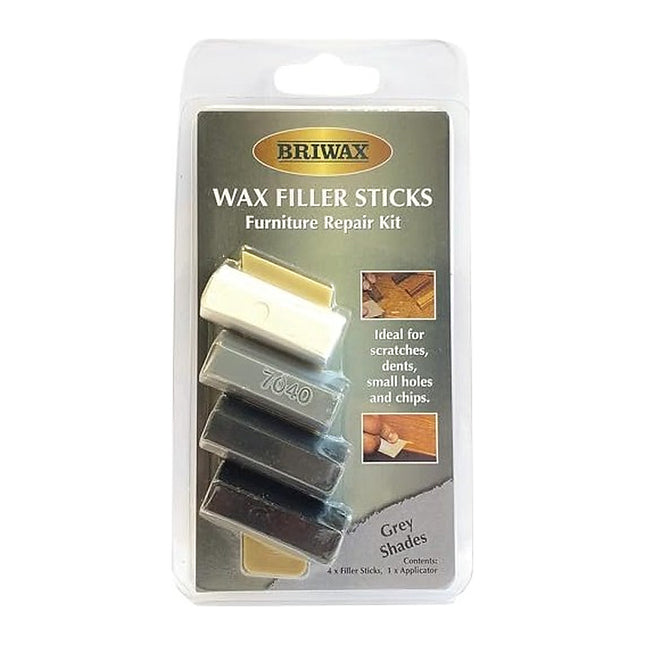Briwax Wax Filler Sticks Grey Wood Shades - Quick Wood Repair for Scratches, Cracks & Nail Holes 4 Pack