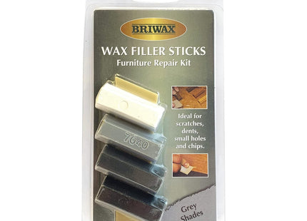Briwax Wax Filler Sticks Grey Wood Shades - Quick Wood Repair for Scratches, Cracks & Nail Holes 4 Pack