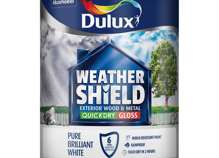 Dulux Weather Shield Quick Dry Gloss Paint, 750ml - Pure Brilliant White