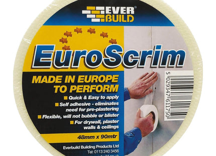 Everbuild - EuroScrim - Self-Adhesive Scrim Tape - High-Tack Adhesive - Off White - 48mm x 90m