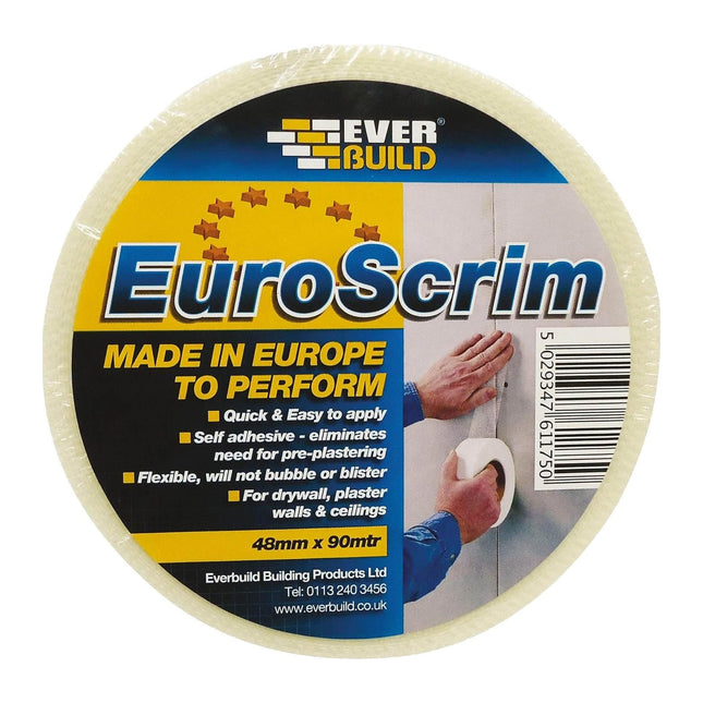 Everbuild - EuroScrim - Self-Adhesive Scrim Tape - High-Tack Adhesive - Off White - 48mm x 90m