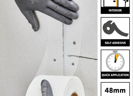 Everbuild - EuroScrim - Self-Adhesive Scrim Tape - High-Tack Adhesive - Off White - 48mm x 90m