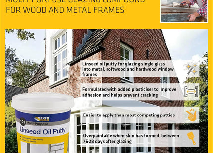 Everbuild 101 Multi-Purpose Linseed Oil Putty - Suitable for Single Pane Glass - Natural - 1kg