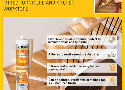 Everbuild Timber and Laminate Sealant - Permanently Flexible - Sealant and Gap Filler - Solvent Free - Pine - 290ml