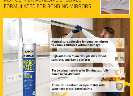 Everbuild Sika SikaBond Mirror Adhesive (Previously Everflex Mirror Mate) - Fast Curing - Neutral Cure - White - 290ml
