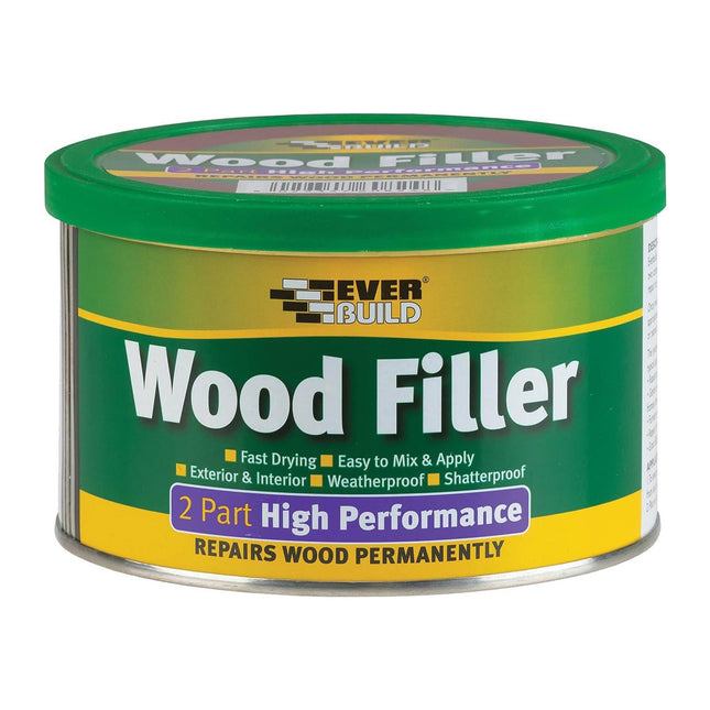 Everbuild 2-Part High Performance Wood Filler - Fast Drying - Weatherproof - Easy to Mix and Apply - White - 500g