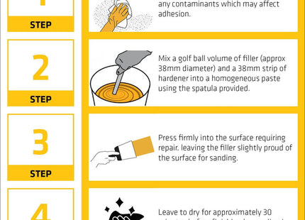Everbuild 2-Part High Performance Wood Filler - Fast Drying - Weatherproof - Easy to Mix and Apply - White - 500g