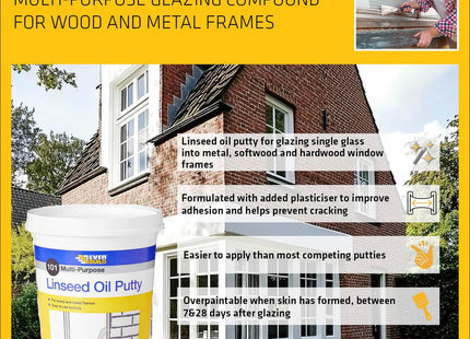 Everbuild 101 Multi-Purpose Linseed Oil Putty - Suitable for Single Pane Glass - Natural - 2kg