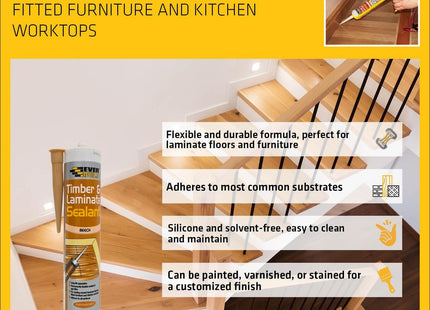 Everbuild Timber and Laminate Sealant - Permanently Flexible - Sealant and Gap Filler - Solvent Free - Beech - 290ml