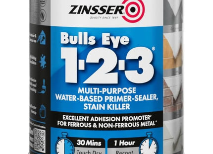 Zinsser Bulls Eye 1-2-3 Primer-Sealer & Stain Killer 500ml Ready Mixed Colour - White