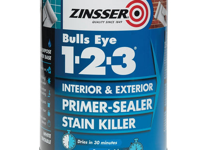 Zinsser Bulls Eye 1-2-3 Primer-Sealer & Stain Killer 1 Litre Ready Mixed Colour - White
