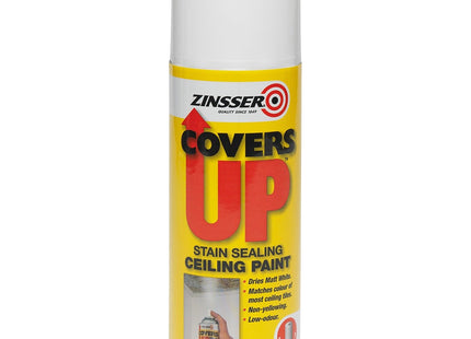 Zinsser Covers Up White Matt Ceiling Paint & Stain Sealer Aerosol 400ml ZINCU400A