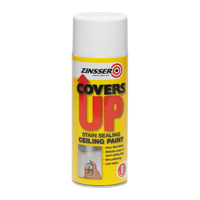 Zinsser Covers Up White Matt Ceiling Paint & Stain Sealer Aerosol 400ml ZINCU400A