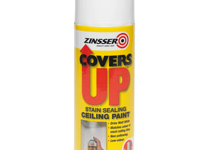 Zinsser Covers Up White Matt Ceiling Paint & Stain Sealer Aerosol 400ml ZINCU400A