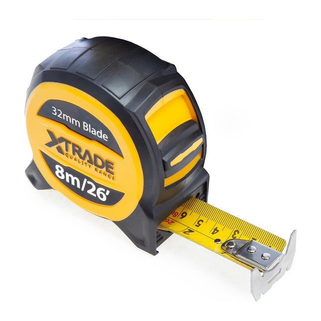 Xtrade 8m /26ft Heavy Duty Pro Tape Measure with 32mm Width Double Sided Metric & Imperial Blade, X0900004
