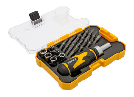 Xtrade X0900076 23 Piece Ratchet Bit Driver & Socket Set S2 Steel Comfortable Ratcheting Driver Handle in A Durable Storage Case