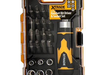 Xtrade X0900076 23 Piece Ratchet Bit Driver & Socket Set S2 Steel Comfortable Ratcheting Driver Handle in A Durable Storage Case