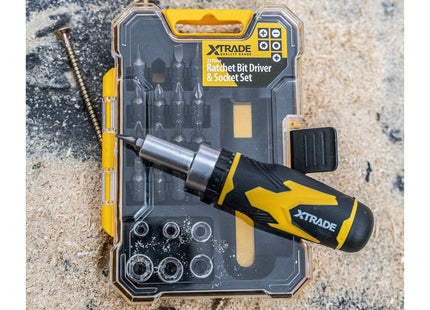 Xtrade X0900076 23 Piece Ratchet Bit Driver & Socket Set S2 Steel Comfortable Ratcheting Driver Handle in A Durable Storage Case