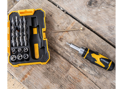 Xtrade X0900076 23 Piece Ratchet Bit Driver & Socket Set S2 Steel Comfortable Ratcheting Driver Handle in A Durable Storage Case