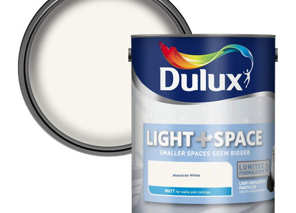 Dulux Light & Space Matt Emulsion Paint For Walls And Ceilings - Absolute White 5 Litre