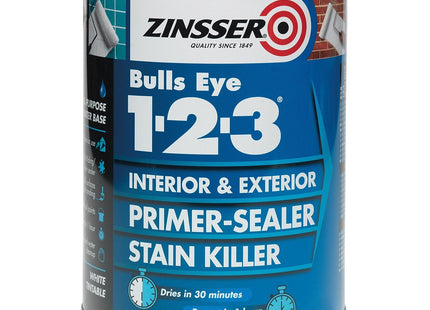 Zinsser Bulls Eye 1-2-3 Primer-Sealer & Stain Killer 2.5 Litre Ready Mixed Colour - White