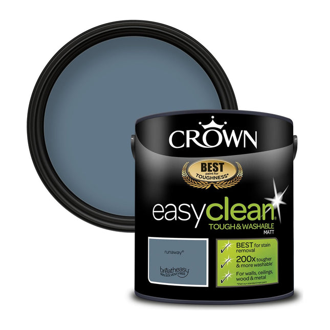 Crown Easyclean Matt Emulsion Wall Paint Runaway - Stain Resistant 2.5 Litre