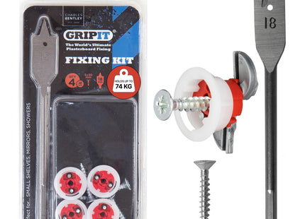 Gripit Red Shelf Kit Pack of 4 Heavy Duty Plasterboard Fixings for Drywall & Stud Walls 74kg