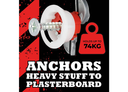 Gripit Red Shelf Kit Pack of 4 Heavy Duty Plasterboard Fixings for Drywall & Stud Walls 74kg