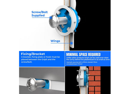 Gripit Blue Heavy-Duty Plasterboard Fixings Pack of 4 Reusable Drywall Anchor for TVs 113kg