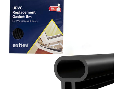 Exitex Black uPVC Push Fit Replacement Gasket Seal for Doors & Windows - Energy Saving Draught Excluder Weather Seal (6m)