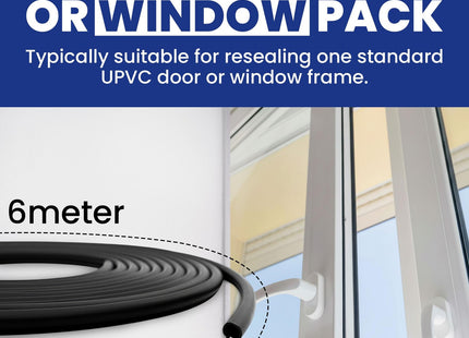 Exitex Black uPVC Push Fit Replacement Gasket Seal for Doors & Windows - Energy Saving Draught Excluder Weather Seal (6m)