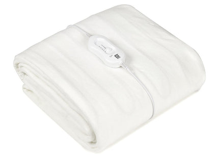 Pifco Single Electric Blanket Heated Electric Under Blanket with 3 Heat Settings with Detachable Controller Easy Fit Straps -Machine Washable White