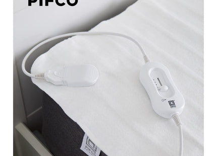 Pifco Single Electric Blanket Heated Electric Under Blanket with 3 Heat Settings with Detachable Controller Easy Fit Straps -Machine Washable White