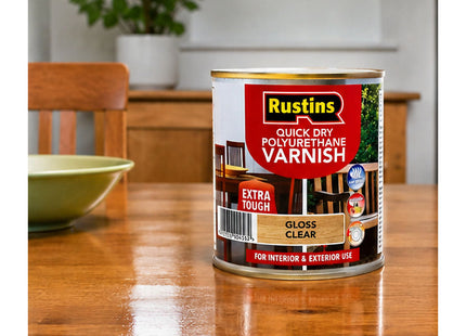 Rustins Quick Dry Poly Varnish Gloss Clear -Tough, Water-Based Clear Finish in Gloss, Matt or Satin; Durable Protection for Interior Wood 1 Litre