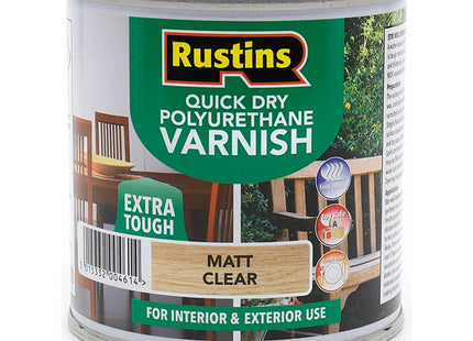 Rustins Quick Dry Poly Varnish Matt Clear -Tough, Water-Based Clear Finish in Gloss, Matt or Satin; Durable Protection for Interior Wood 1 Litre