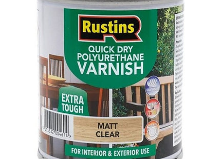 Rustins Quick Dry Poly Varnish Matt Clear -Tough, Water-Based Clear Finish in Gloss, Matt or Satin; Durable Protection for Interior Wood 1 Litre