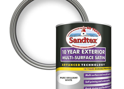 Sandtex 10 Year Multi Surface Satin Paint Brilliant White 750ml