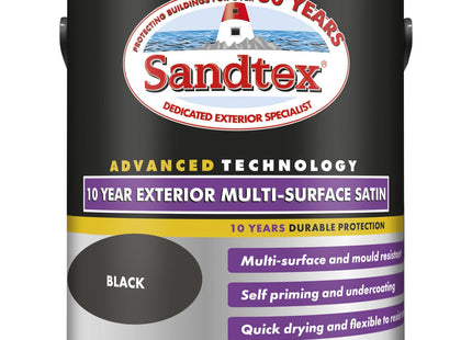 Sandtex 10 Year Multi Surface Satin Paint 2.5 Litre Black