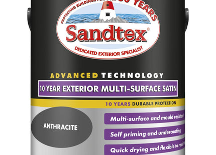 Sandtex 10 Year Multi Surface Satin Paint 2.5 Litre Anthracite