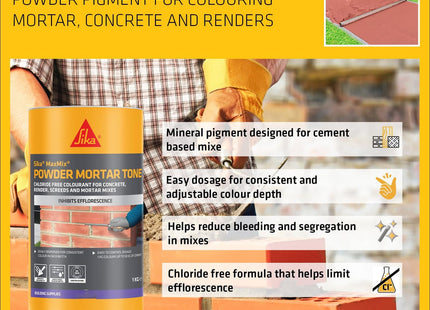 Everbuild Sika MaxMix Powder Mortar Tone - Reduces Pigment Bleeding and Segregation - Red - 1kg