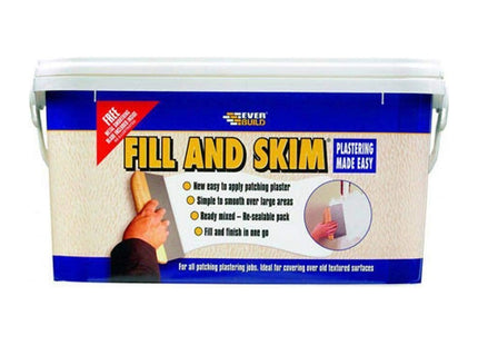 Everbuild Fill and Skim Ready Mixed Plaster Substitute - One Coat Patching Plaster -No Sanding Required -White - 5 Litre