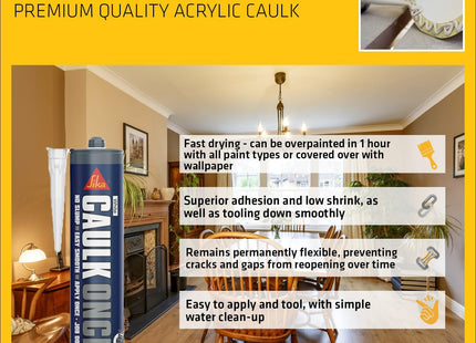 Everbuild Sika Caulk Once Premium Quality Acrylic Caulk - Highly Flexible - Fast Drying - White - 295ml