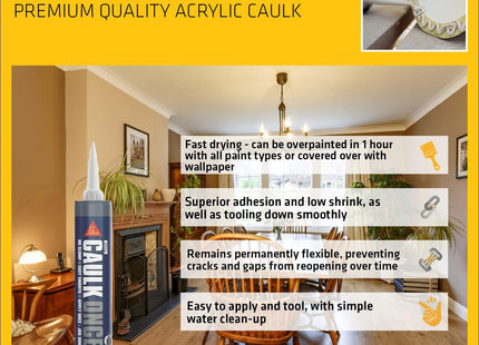 Everbuild Sika Caulk Once Premium Quality Acrylic Caulk - Highly Flexible - Fast Drying - White - 380ml