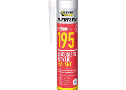 Everbuild Everflex 195 Premium+ Siliconised Acrylic Sealant - Mould Resistant - Permanently Flexible - Overpaintable - White - 300ml