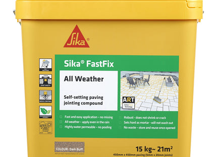 Everbuild Sika - FastFix All Weather Self-Setting Paving Jointing Compound - Ready to Use - No Mixing Required - Dark Buff - 15kg - 21 sq. m