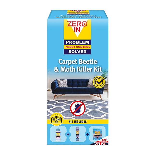 STV Zero In All-In-One Carpet Beetle & Moth Killer Kit. Prevent Reinfestations. Value Kit Includes Powder, Killer, Strips 20-Pack