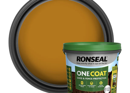 Ronseal One Coat Shed and Fence Protector Harvest Gold 5 Litre (Covers up to 6 Fence Panels) All Weather Protection