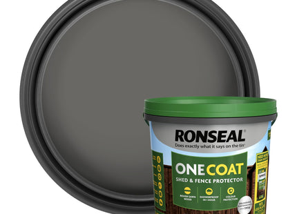 Ronseal One Coat Shed and Fence Protector Charcoal Grey 5 Litre - Durable and Weather-Resistant Fence Paint for Long-Lasting Colour and Protection