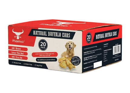 The Buffalo Co. Buffalo Ears for Dogs 20 Pack Natural Grass-Fed Dog Treats