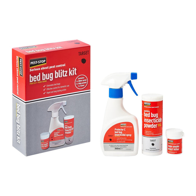 Pest-Stop Bed Bug Blitz Kit - 300ml Spray, 100g Powder & 11g Fumer - Multi-Action Indoor Bed Bug Control - Long-Lasting Protection